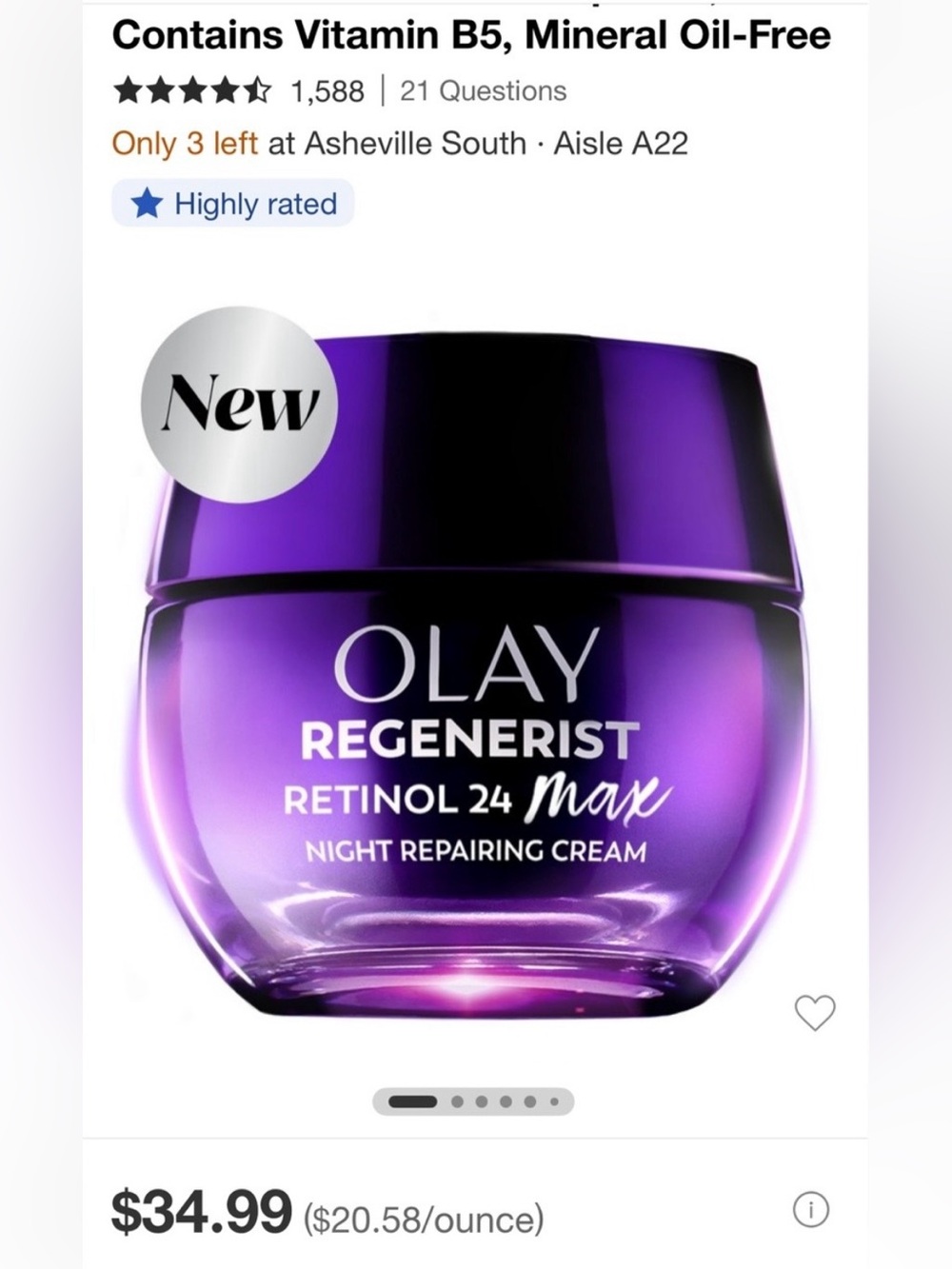 OLAY Regenerist Retinol 24 Max Night Repairing Cream - Purple. New unopened.